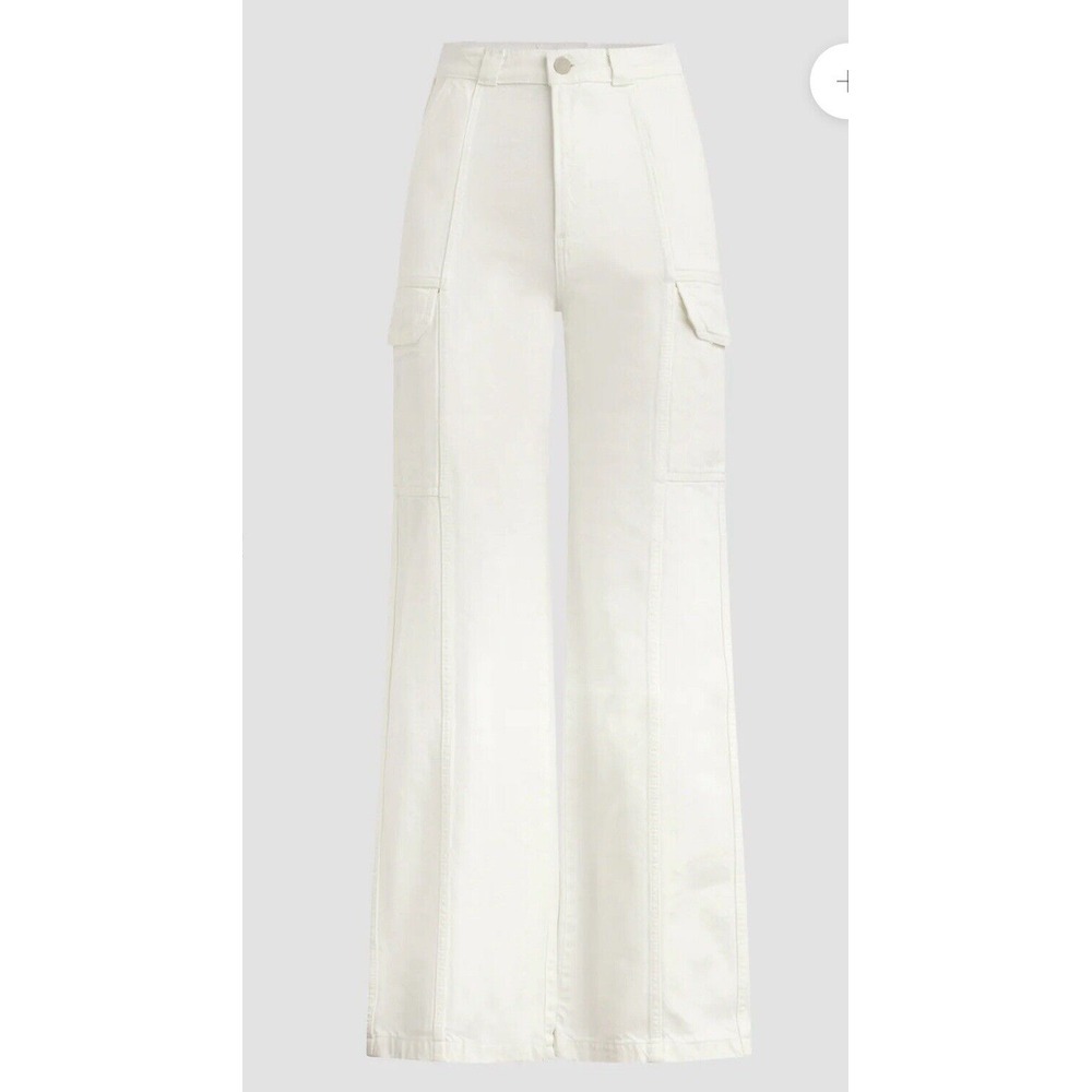 Hudson Womens Ivory High Rise Wide Leg Denim Cargo Jeans Size 24 carpenter‎